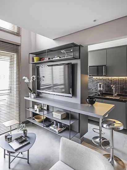 Fernando Piva - apto pequeno living estante TV